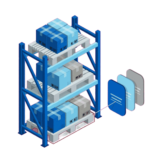 Illustration of a task queue where the first task points to a EUR pallet in a pallet rack