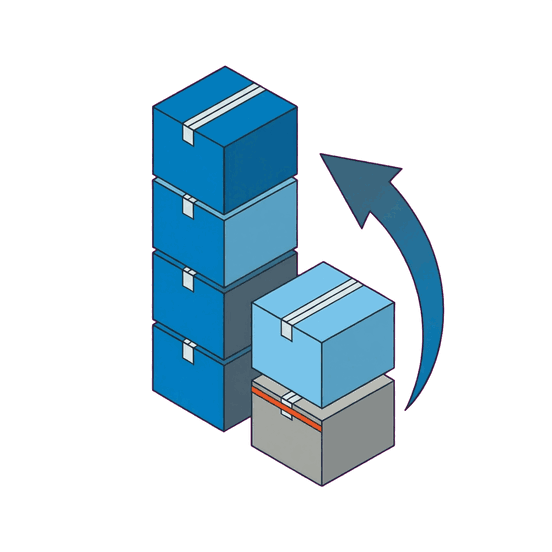 Illustration of stock drawn down to its reorder point and being replenished