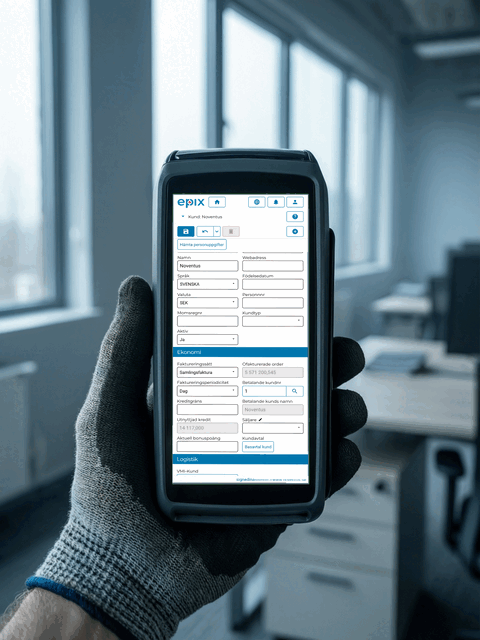 A customer record in Epix with contact details
