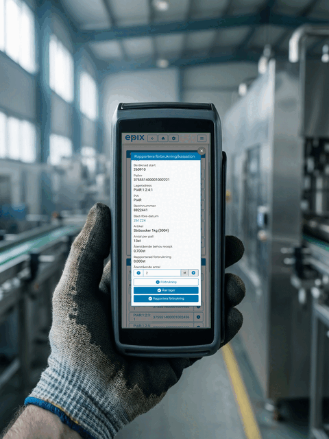 Reporting consumption and scrap in Epix on a handheld terminal on the production floor