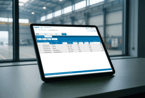 A warehousing invoice in Epix with itemised services for the period